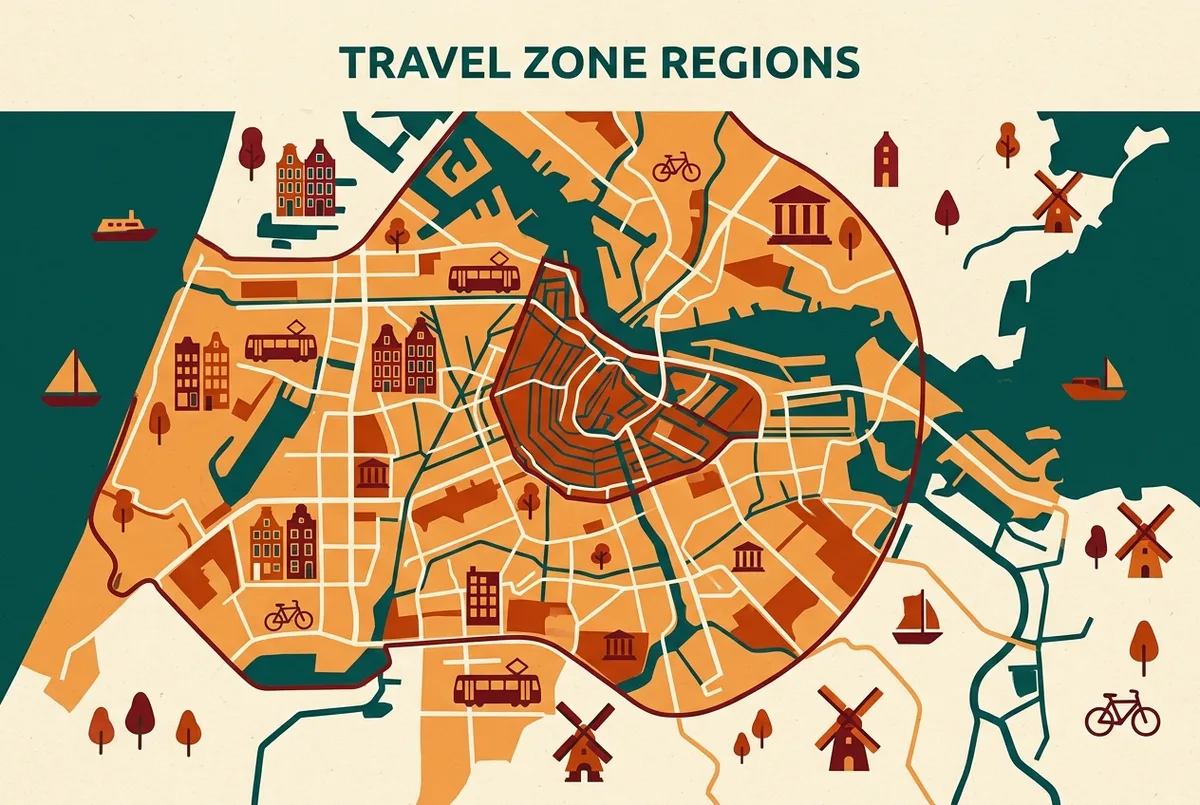 Comparison infographic showing the Copenhagen City Pass Small zone boundary against the wider Large zone boundary on a simplified map, generic labels only