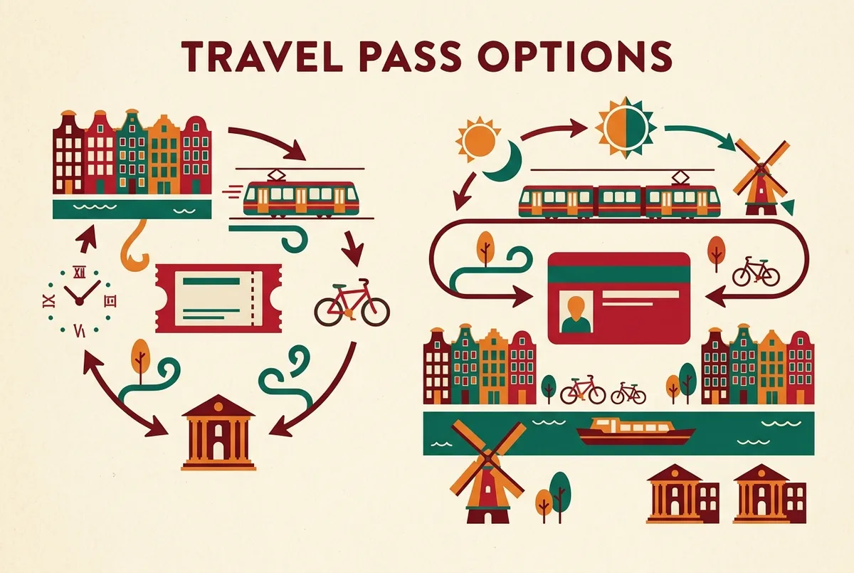 Simple infographic comparing a short-stay day pass against a longer commuter PendlerKort card with generic duration labels