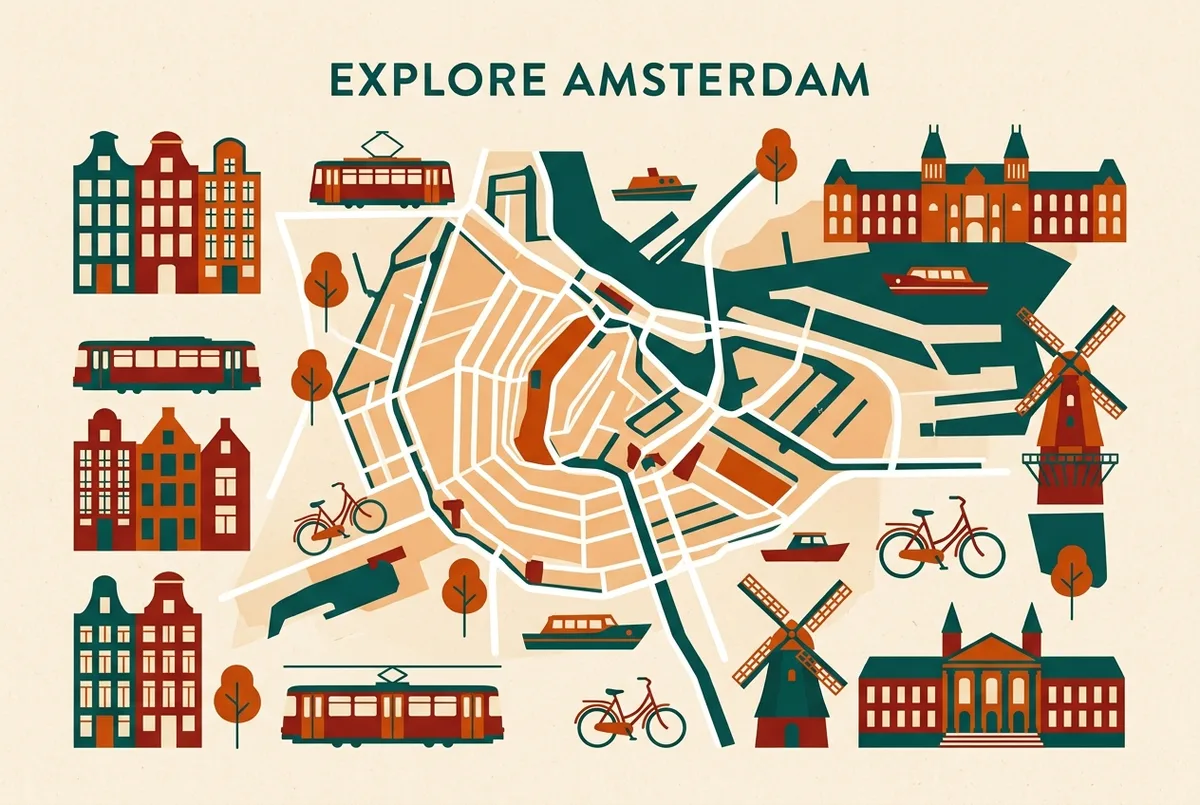 Simple safety checklist infographic with generic icons for bike lanes, crowded areas, nightlife and transport, no text or statistics beyond the icon labels